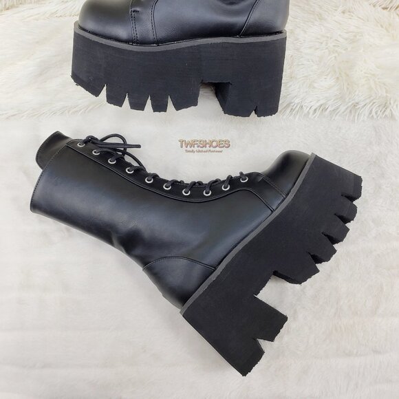 Demonia Shoes - Ashes Black Matte Platform Goth Punk Mid Calf Combat Boots